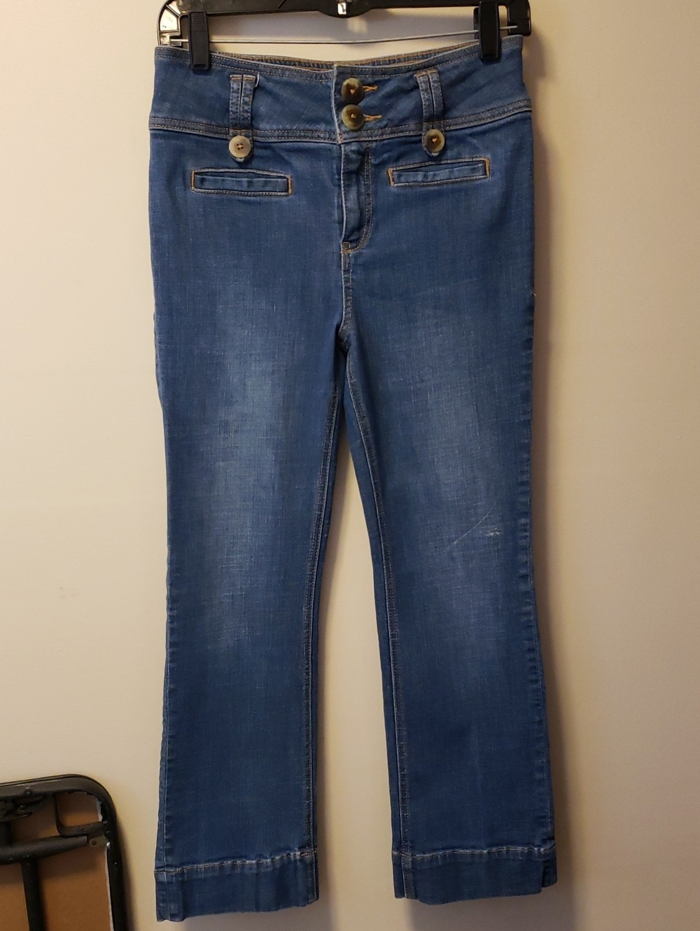 Pilcro Mid-Blue Bootcut Jeans with Button Waist